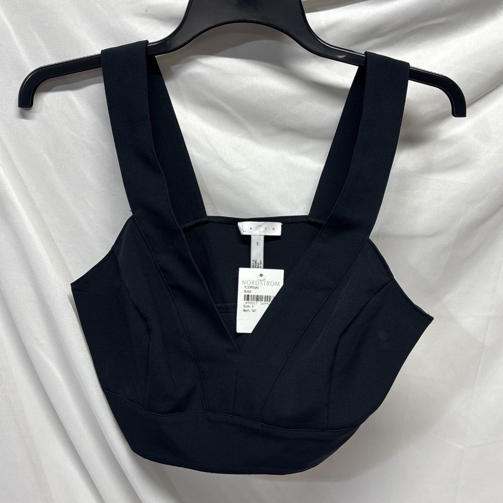 NWT Leith Black Knit Crop Top Bralette – Size Small Lightweight Side Zip